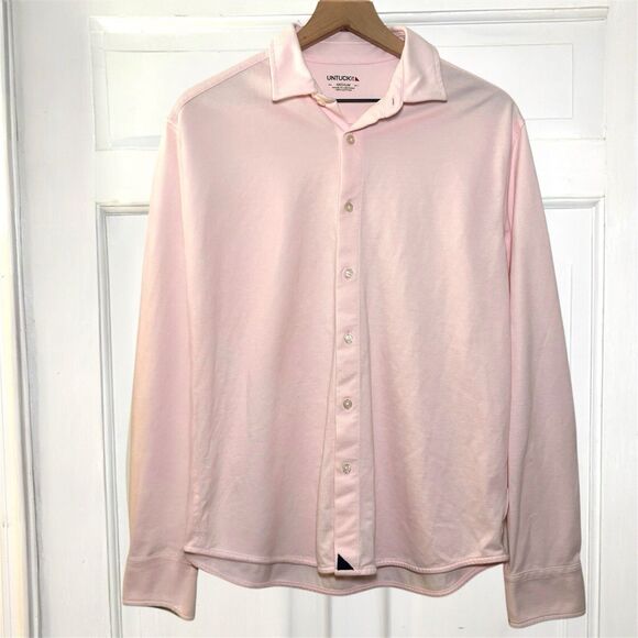 UNTUCKit Folonari Solid Pink Men's M Pique Cotton Long Sleeve Button Down Shirt - Picture 5 of 8